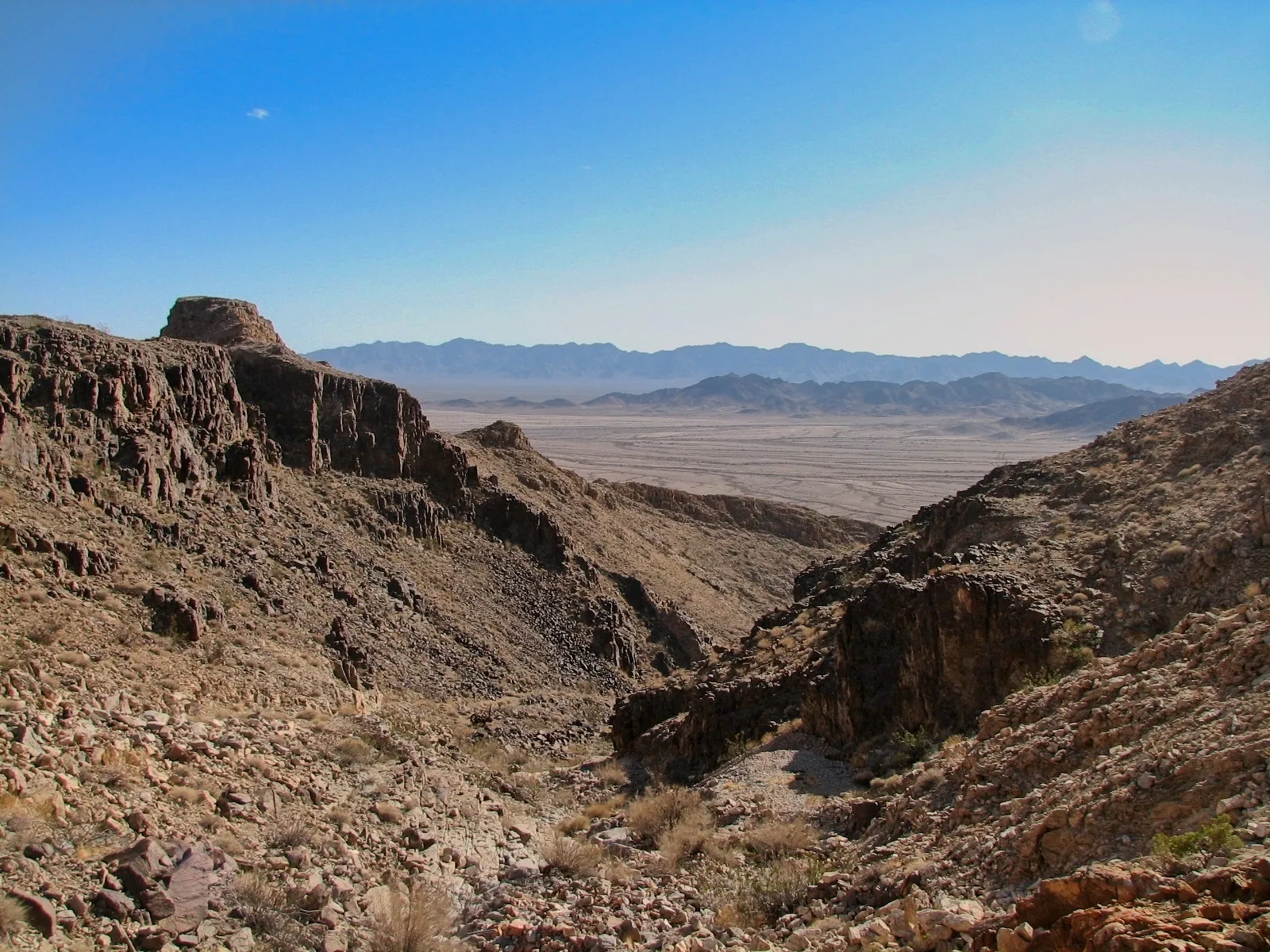 Mountains, mining claims, and railroad tracks in the Big Maria Mountains Wilderness, Colorado Desert, California.