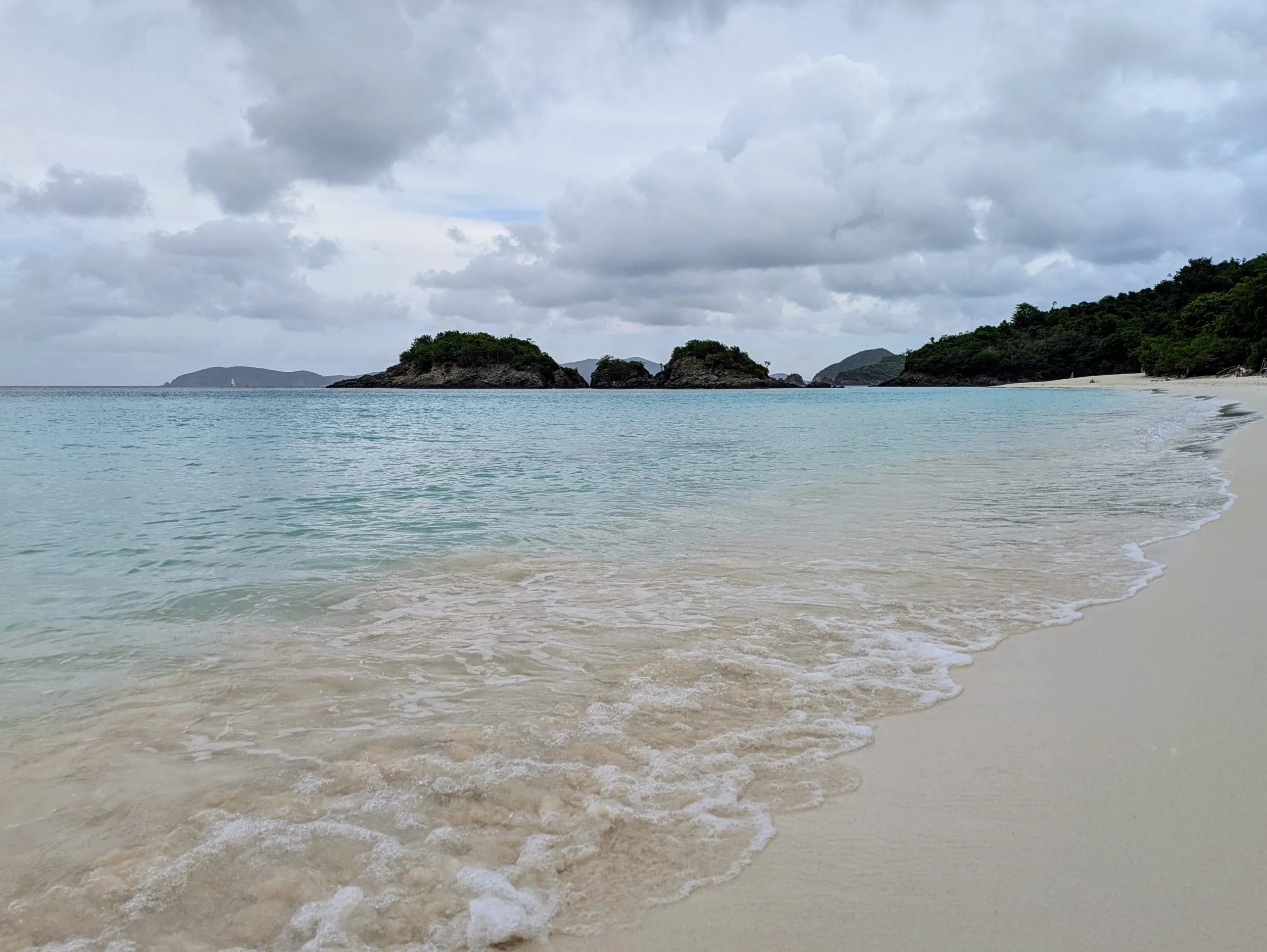 White sand beach, turquoise water.